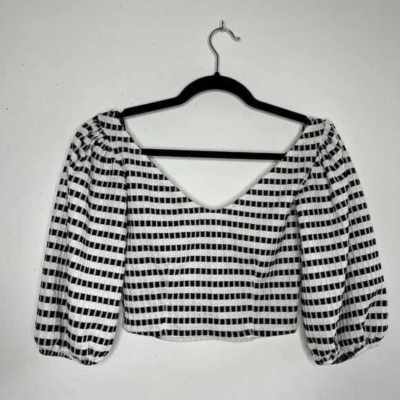 Zara Checkered puff sleeve crop top size small - Picture 3 of 5